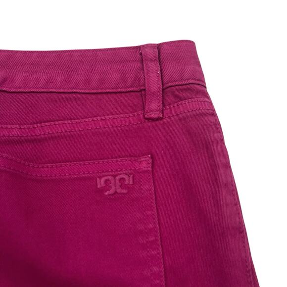 Tory Burch Alexa Cropped Skinny women’s fushia golden buttons jeans pants - Picture 9 of 14